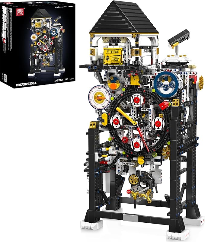 Mould King Cyberpunk Clock Building Set 3181+ Pcs Building Blocks Kits That Run with Chiming Bird &amp 4 Dials Electric Alarm Clock Model Kit with Motor Collectible Building Toys for Adults and Te