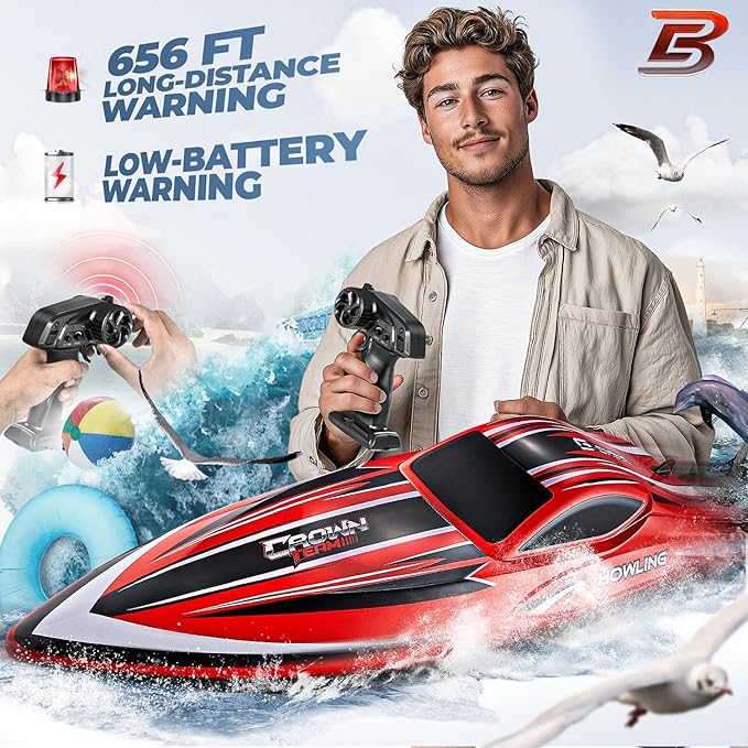 BEZGAR RC Boat 16 inch Big Brushless Remote Control Boat for Adults and Kids 55 KPH Large Fast RC Speed Boats with 2000mAh Battery Ideal Waterproof Toy Boats for Lakes - HJ818PRO Red