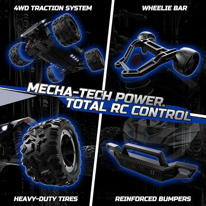 DEERC 308E Brushless Fast RC Cars for Boys &amp Adults 55KM/H 1:18 Off-Road RC Truck All Terrain 4x4 Racing Mecha Car 50 Mins Waterproof Remote Control Monster Truck Compatible with 3S Battery