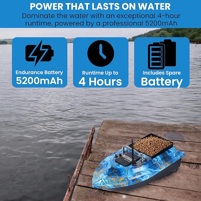 Bait BoatRC Bait Boat2.4G 546yd Remote Control with 4.4lbs Capacity Dual 5200mAh Batteries ABS Heavy-Duty Hull Brushless Motors &amp Night LED