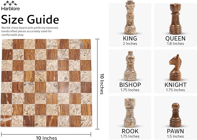 10” Marble Chess Set Coral &amp Red Unique Chess Board with 32 Pieces &amp 2 Extra Queens Luxury 2 Player Chess Game for Adults Elegant Decorative Gift for Women's Day &amp Room Decor