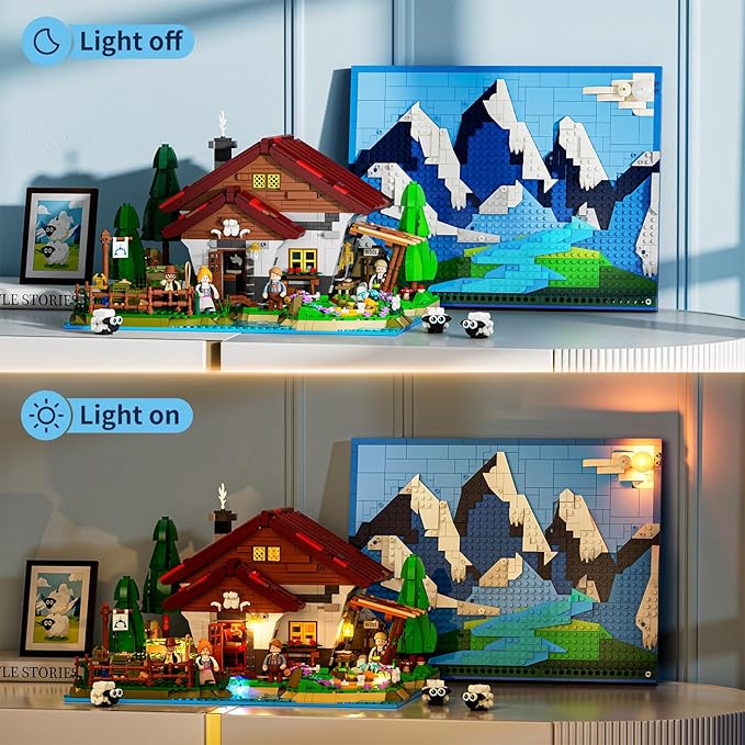 Farm Shepherd's-Cottage Lighting Building-Bricks-Set - Farm Life Sheep Stone House Collection LED Light Cottage Model Display Set 2265 Pcs for Adults