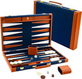 Backgammon Sets for Adults Large Backgammon Board Games Set 17.5 Inch Premium PU Leather Backga mon Game Portable Backgammon Case for Travel Classic Board Strategy Game Gifts Dark Blue