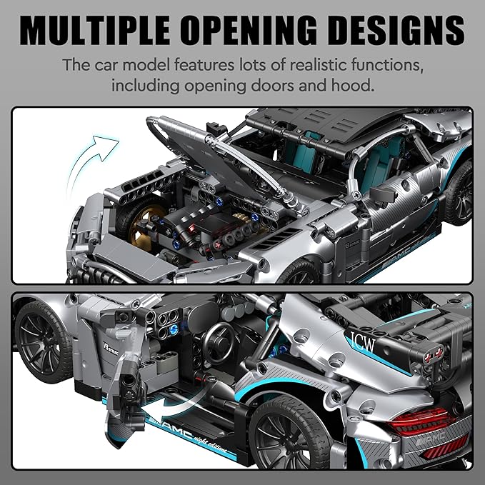 HIGH GODO Super Sports Car Building Sets for Adults 1:14 MOC Buildable Racing Cars Model Building Blocks Kit Supercar Birthday Gifts for Teens 14+ (1466pcs)