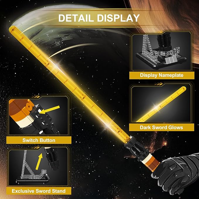 Mould King 10238 Lightsaber Building Set with Stand Rechargeable LED Light Sword for Adult Birthday Thanksgiving Xmas Toys Gift Halloween Cosplay (1169 Pieces)