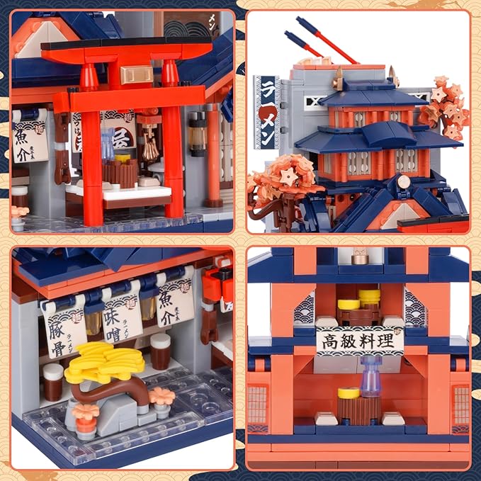 Oichy Japanese Street View Ramen Shop Mini Building Blocks Creative City Architecture Model Set 1083 PCS Mini Bricks Construction Toy Building Sets Idea Gifts for Kids and Adults