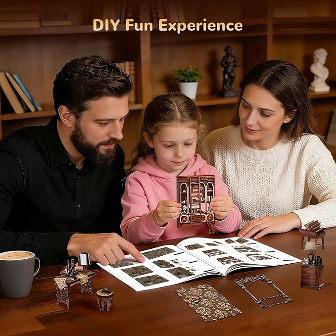 Book Nooks for Adults DIY Miniature Dollhouse Book Nook Kit Model Kits Craft Kits for Adults 3D Wooden Puzzle Book Nook Craft Bookshelf Decor Adult Craft Kits Gift with Led Light