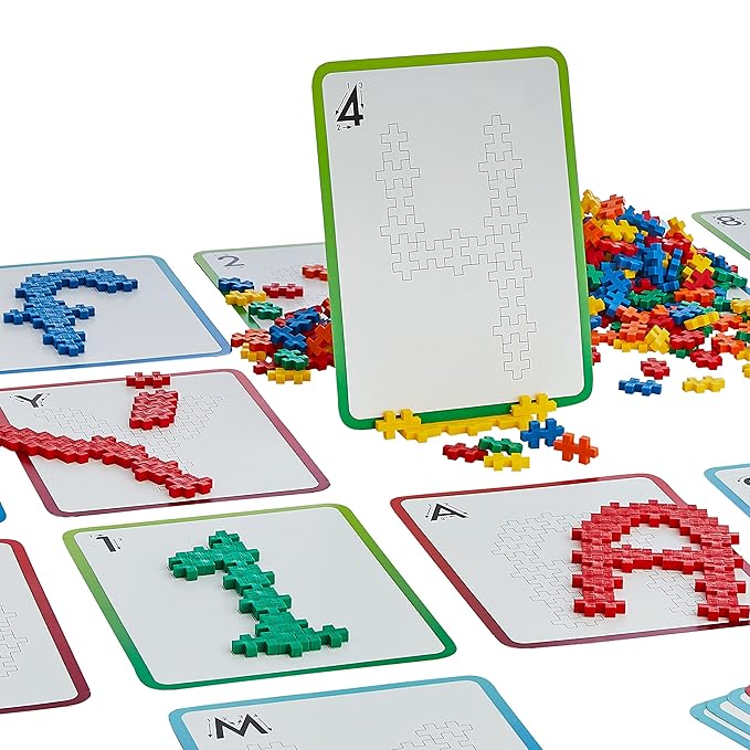 PLUS PLUS - Learn to Build ABC &amp 123 - 400 Pieces 40 Flash Cards - Construction Building STEM / STEAM Toy Interlocking Mini Puzzle Blocks for Kids