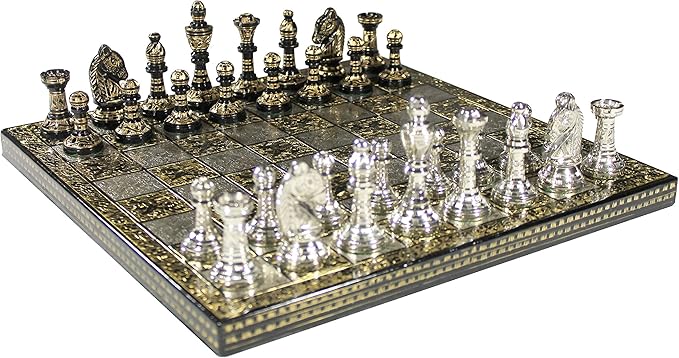 StonKraft Brass Chess Board Game Set with 100% Brass Chess Pieces Chessmen Coins (12 x 12 Inches)