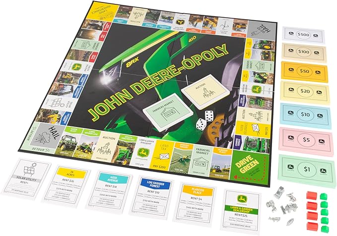 TOMY John Deere-opoly Kids Board Game - Cooperative Farming Games for Kids - Classic Board Games for Family Game Night - Tractor Themed Board Game - Farm Games Ages 8 Years and Up