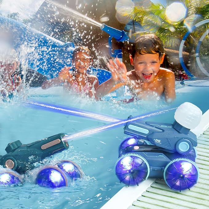 3-in-1 Remote Control Car RC Boat &amp Water Gun - Amphibious RC Car for Land &amp Water Adjustable Speed Waterproof Perfect Valentines Birthday Gifts for Kids-Blue