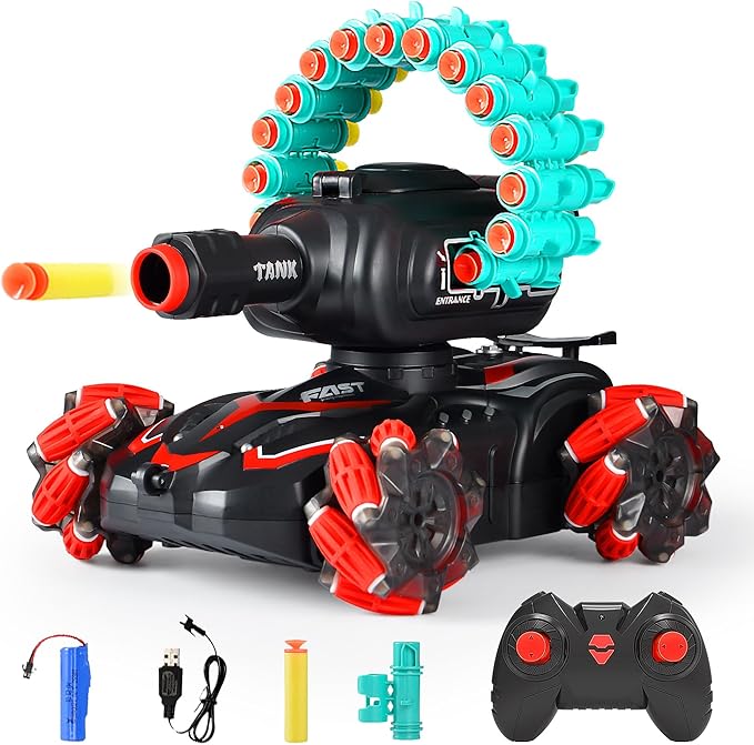 BOKSYUR Rc Car Shoot SoftBulletFits for NerfRc Tank That ShootsBattle ANK with Remote Control Tank That Shoots Foam Darts-Stunts16Foam Darts- Birthday Presents ForKids 7 8 9 10 11 Year Old（red）