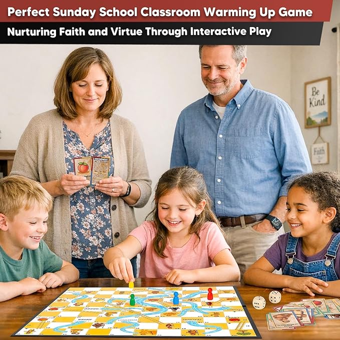 Garybank Bible River and Ladders Board Game for Kids Fruit of the Spirit Games with Christian Virtue Story Cards Bible Study Supplies for Sunday School Youth Group &amp Family Christmas &amp Eas