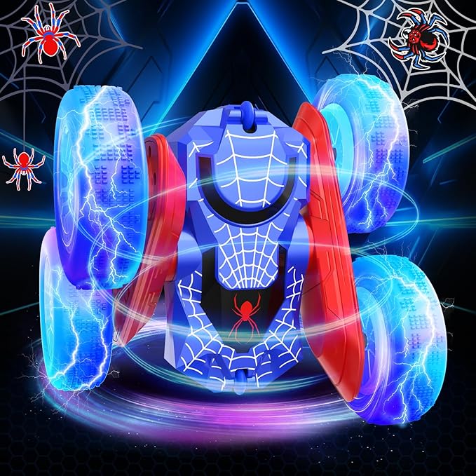 NQD Spider Remote Control Car- Double Sided 360°Rotate RC Stunt Car with Wheel Lights 4WD Off-Road RC Cars 2.4Ghz Indoor/Outdoor Rechargeable Toy Car for Boys Age 4-7 8-12 Birthday Xmas Gift