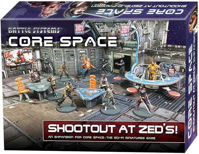Battle Systems Core Space Shootout at Zed’s Expansion Set - Miniatures - Board Game - Event Cards - Modular 3D Terrain - Wargaming BSGCSE001