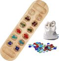 WE Games Classic Mancala Board Game 22 inch Large Natural Wood Board with Assorted Glass Mancala Stones African Stone Game Table Top Décor