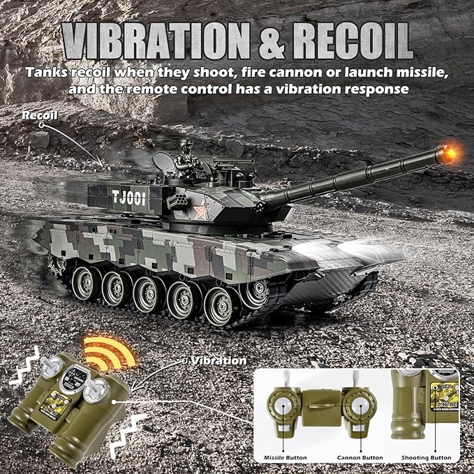 1/24 RC Battle Tank Set Remote Control US M1A2 Abrams and Chinese Type 99 Model Tank That Shoots for Kids and Adults 2.4G Army Toy for Boys Age 6+ Year Old with Sound Lights and Smoke