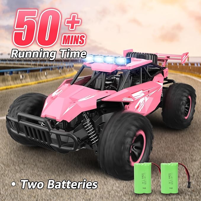 kolegend Remote Control Car for Girls 50+min Monster Trucks 20km/h 1:12 Scale 13 Inch All Terrains RC Truck with Flashing Chassis Lights Gift Toys for Girls Kids Boys