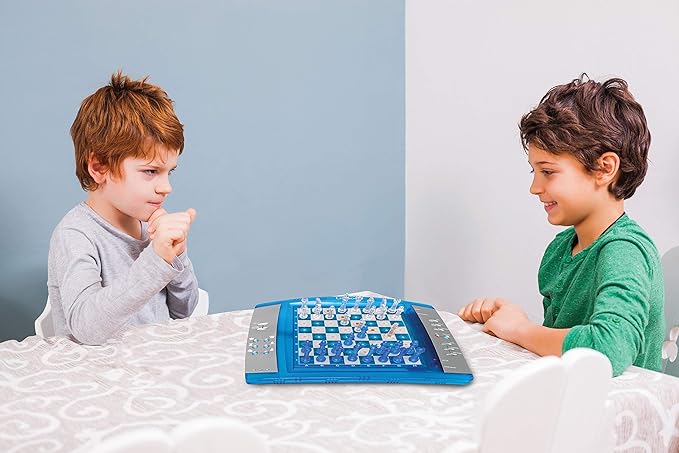 Lexibook ChessLight® Electronic Chess Game with Touch-Sensitive Keyboard and Light and Sound Effects 32 Pieces 64 Levels of Difficulty Battery or Plug Blue/Grey LCG3000