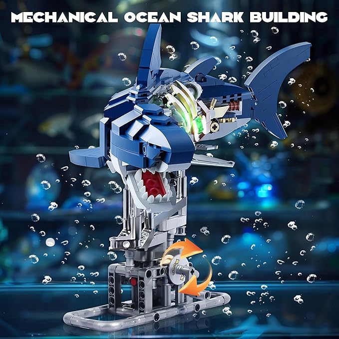Jorumo Shark Building Block Set for Boy 8-12 Ideas Sea Animal Building Blocks Toys with Lighting and Rotatable Link Components STEM Toys for Kids Adults Crossing Ocean Lovers 666Pcs