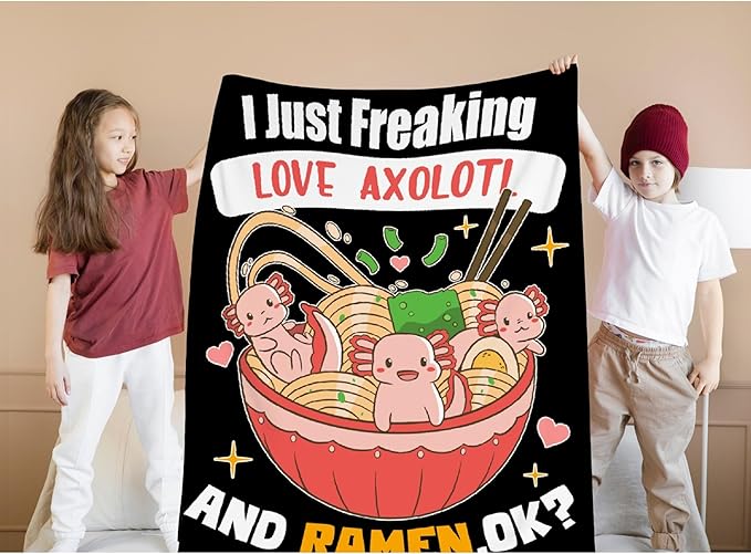 Freaking Love Axolotl and Ramen Blanket Gifts for Girls Boys Women - Super Soft Cozy Warm Throw Sheet for Couch Bed Sofa Office Decor All Season 60x80 for Adult