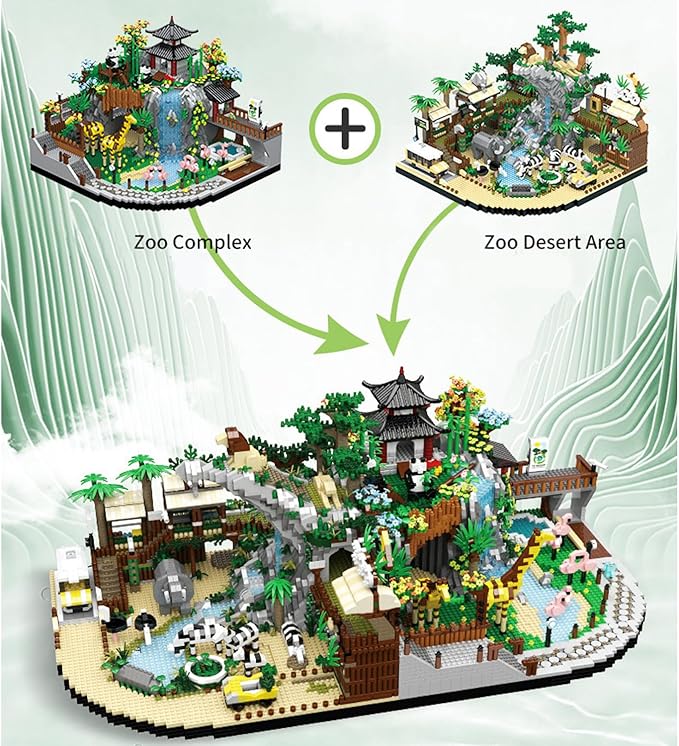 Zoo Building Model Set 5000 Pcs Desert Zoo Micro Building Toys Creative Zoological Park Model Set Micro Particle Modular Building House Gift for Adult and Teens