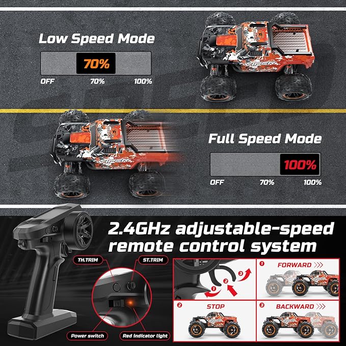 DEERC H16R Brushless Fast RC Cars1:16 52KM/H High Speed Remote Control Car4X4 All Terrains RC Monster TruckWaterproof Off-Road Hobby Electric Vehicle Car Gift for Adults Boys2 Li-ion Batteries