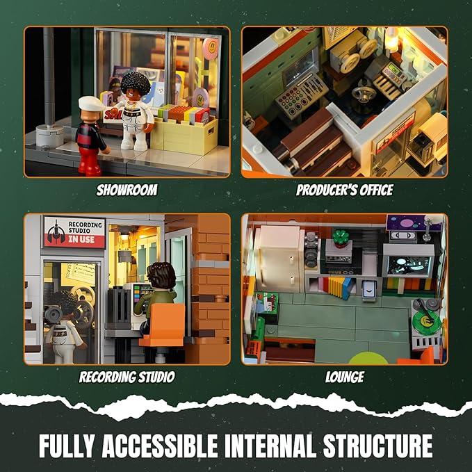 Record Store Lighting Building Bricks Set - Street Fusion City Town Audio Shop Multi-Form Modular Collection Kit 1980 Pcs for Adults &amp Teen &amp Music Lovers