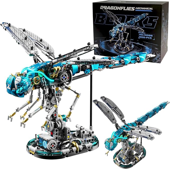 Mechanical Dragonfly Building Blocks STEM Kit - Insect Animal World Model with LED Light &amp Display Stand Educational Toys for Boys Ages 12+ &amp Adults and Kids Creative Birthday Gift