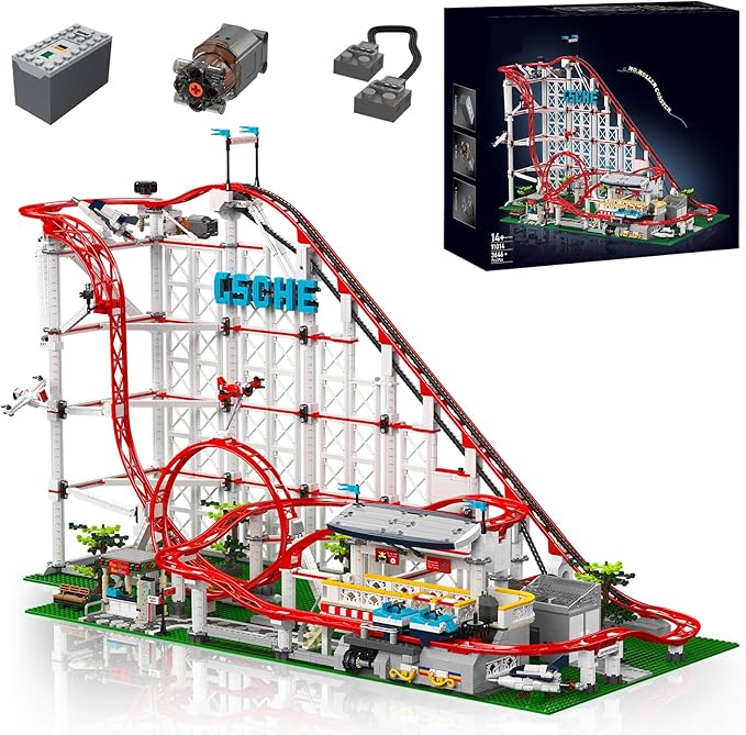 Roller-Coaster Building Set Motorized Electric Train Track City Amusement Park Model Toy for Boy Girl Ages 6 7 8 9+ Birthday Gifts for Adult Kid Teen Theme Construction Collection 3646pcs