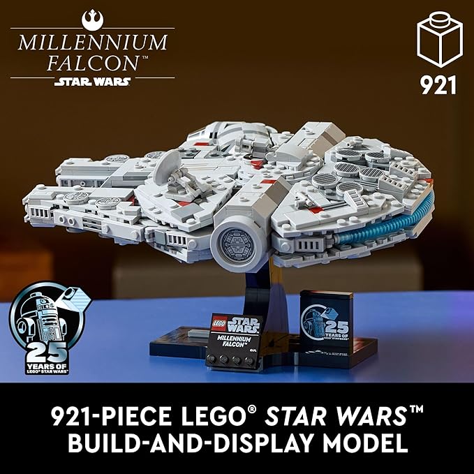 LEGO Star Wars Millennium Falcon A New Hope 25th Anniversary Collectable Model - DIY Building Sets for Adults Men &amp Women Ages 18+ - Comes with Display Stand - Star Wars Gift - 75375