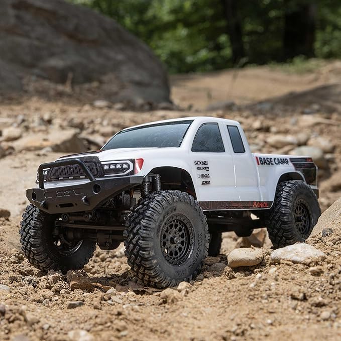 Axial RC Truck 1/24 SCX24 Base Camp 4x4 Rock Crawler Brushed RTR(Everything Needed to Run is Included) - White AXI-1219T1