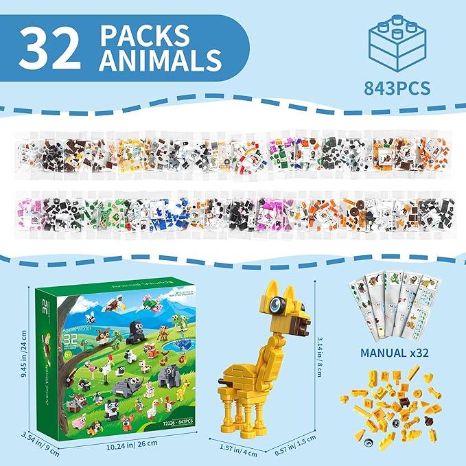 32 Packs Party Favors Building Block Sets for KidsMini Animal Building Toys for Classroom PrizesGoodie Bag Stocking StuffersValentines Day Christmas Birthday Gifts for Girls Boys Age 8-12