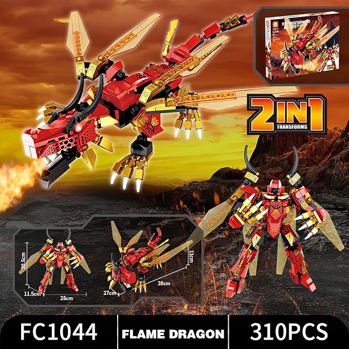 Ninja Mech Dragon Building Blocks Set 2-in-1 Transforming Robot &amp Elemental Action Figures 1222 PCS STEM Construction Toy for Kids 6-12 Birthday Gift Compatible with Major Brands (4 Elements)