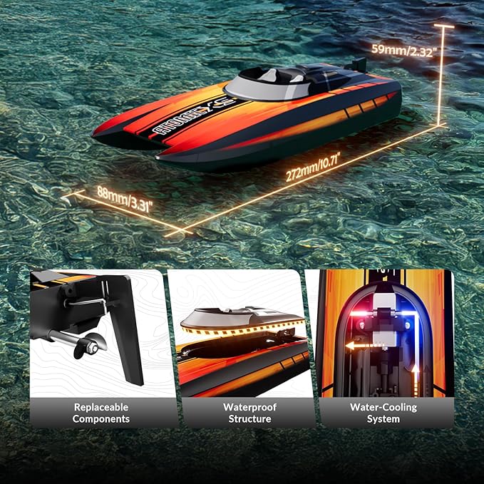 volantexrc Remote Control Boats for Pools and Lakes 30+MPH AtomicXS High Speed RC Boat for Adults Gifts with 2 Batteries &amp Reverse Function (795-5 Orange)