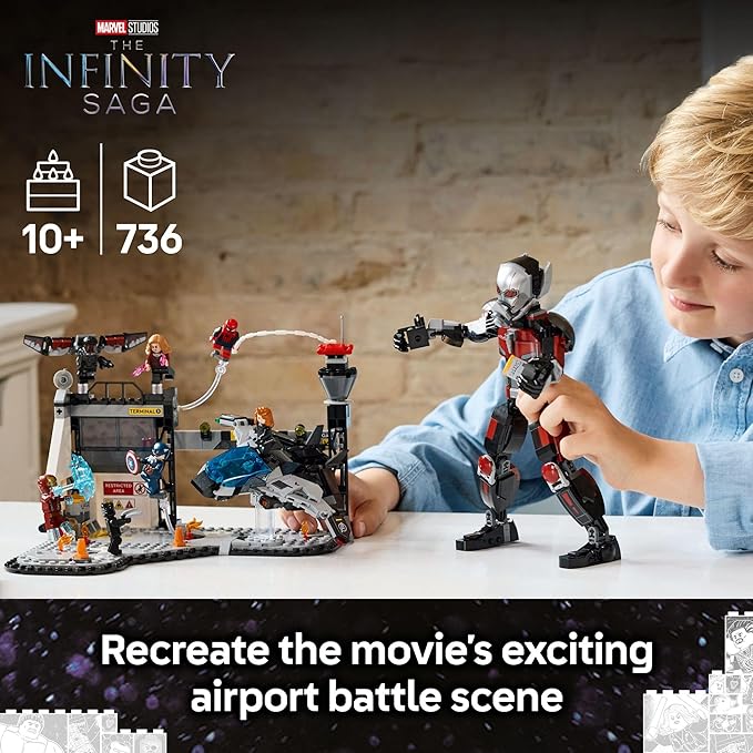 LEGO Marvel Captain America Civil War Action Battle Building Toy Set - Marvel Superhero Toy for Kids Boys and Girls Ages 10+ - with 8 Minifigures and Giant Ant Man - Gift Idea for Birthday - 76314
