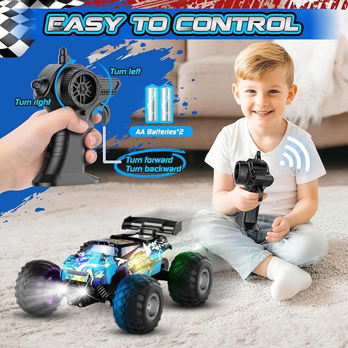 Remote Control Car 2WD Off-Road Rc Truck 20 KM/H All-Terrain RC Cars with Headlights &amp Body Lights 2.4GHz 2 Batteries Remote Control Car for Boys 4-7 8-12 Gift Toys for Boys Girls
