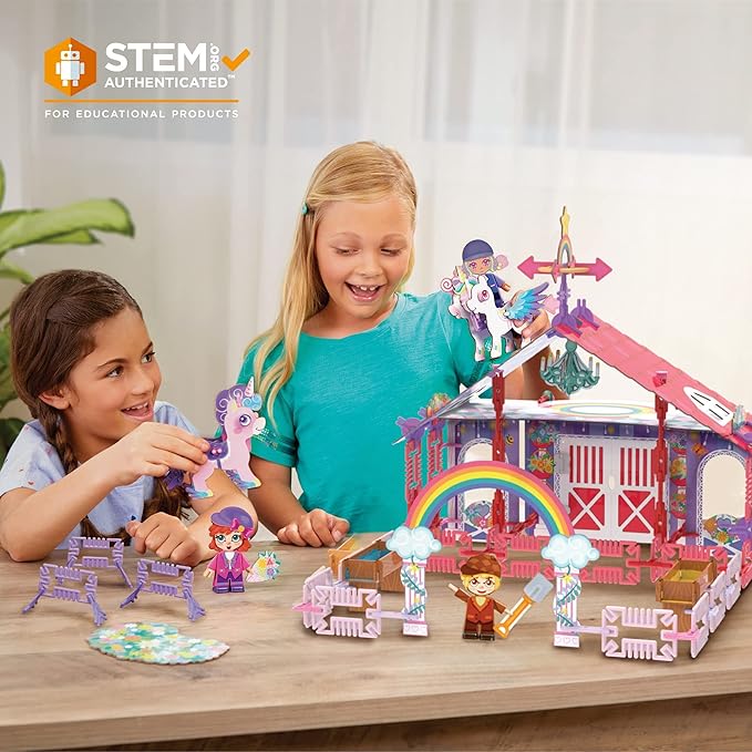 Unicorn Barn | Build-Your-Own Magical Animals Farm Play Set Kids 3D Puzzle Toy - STEM Girl Toys Ages 6-7 and Up