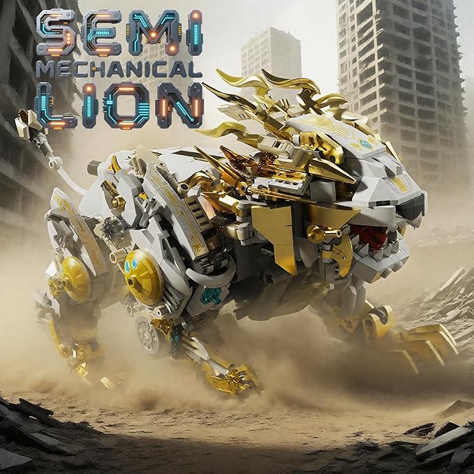 Mechanical Lion Building Block Toy Set Futuristic Mechanical Beast Model with Movable Parts &amp Gears Premium Mechanical Building Kit with Display Stand and Motor Ideal Gift for Boys &amp Adults