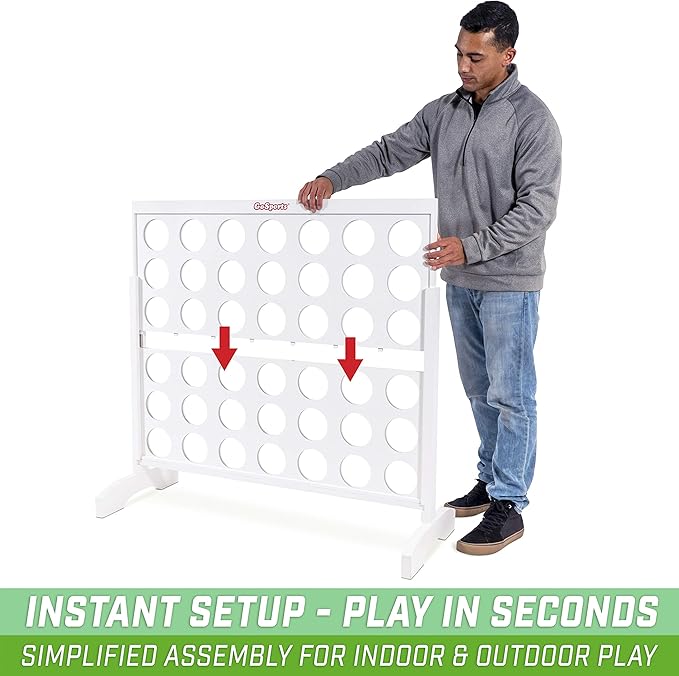 GoSports 4 Foot Width Giant Portable 4 in a Row Game Classic White Finish with Rules and Carry Bag