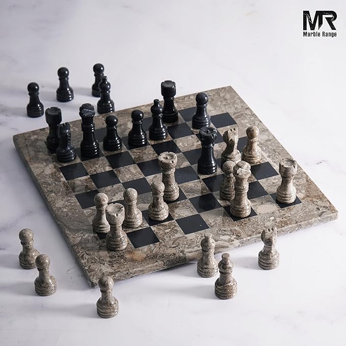 Marble Chess Set for Adults 10 Handmade Oceanic &amp Black Board Game with 32 Chess Pieces 2 Extra Queens &amp Storage Box Luxury Travel Game Elegant for Home Decor