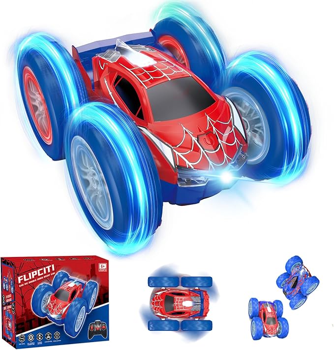 RC Cars Spider Toys for Kids 4-12 4WD Remote Control Car Spider Toy Gift Double Sided Stunt Car With LED Lights 2.4GHz 360° Flip &amp Spin/Rotation 60 Mins Playtime Gift for Kids Boys Beginners