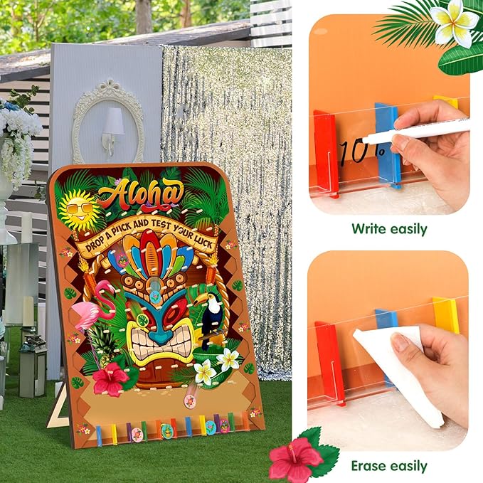 Blosssound 41.3 x 29.5 Extra Large Prize Drop Board Game Family Foldable Wood Disk Drop Game with 24 Colored Wooden Discs for Party Show Carnival Activity(Hawaii Style)