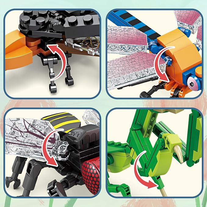 Lynda Insect Building Blocks Set Educational STEM Toys with Dragonfly Mantis Bee Ladybug Etc8 Years OldPerfect for Display Play As a Unique Gift for Insect Enthusiasts.