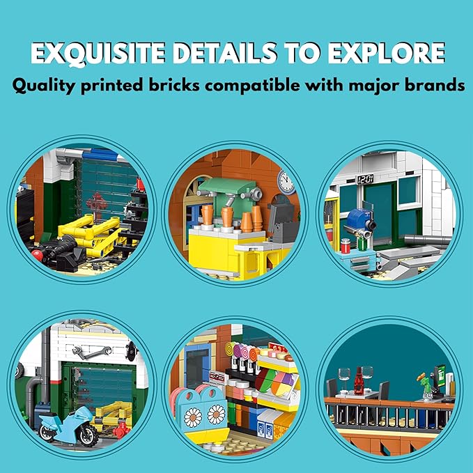 2 in 1 Automotive Car Repair Shop Building Block Toy Set City House Model Kit with LED Light Bricks for Adults and Childrens Gift (1637 pcs)