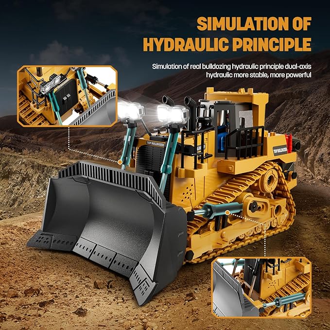 Metal RC Bulldozer Toy for Kids | 9-Channel Remote Control Track-Type Tractor with Lights &amp Sounds Realistic Construction Vehicle Toy for Boys Ages 3-12 Rechargeable Gift for Birthday 2026