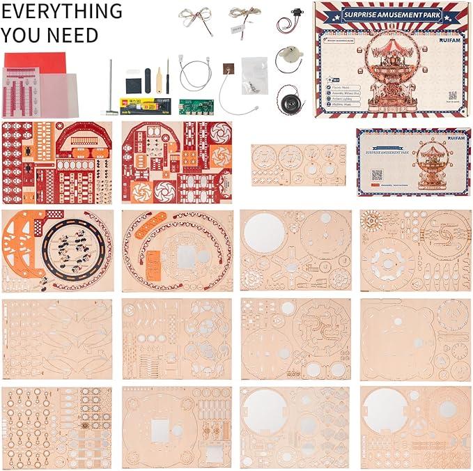 3D Puzzles for Adults Wooden 3D Puzzle Model Surprise Amusement Park Music Box Toys Building Kits DIY Wood Crafts Cool Toy Hobbies for Men Women Creative Assembly Gifts