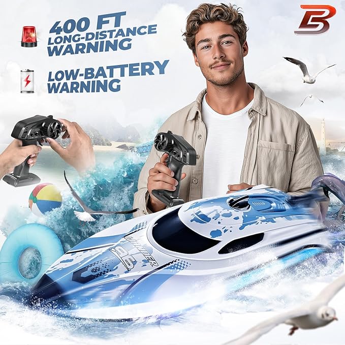 BEZGAR RC Boat 12 inch Remote Control Boat for Kids and Adults 25 KPH Fast RC Speed Boats with 700mAh Battery Ideal Waterproof Toy Boats for Lakes &amp Pools - TX126 White