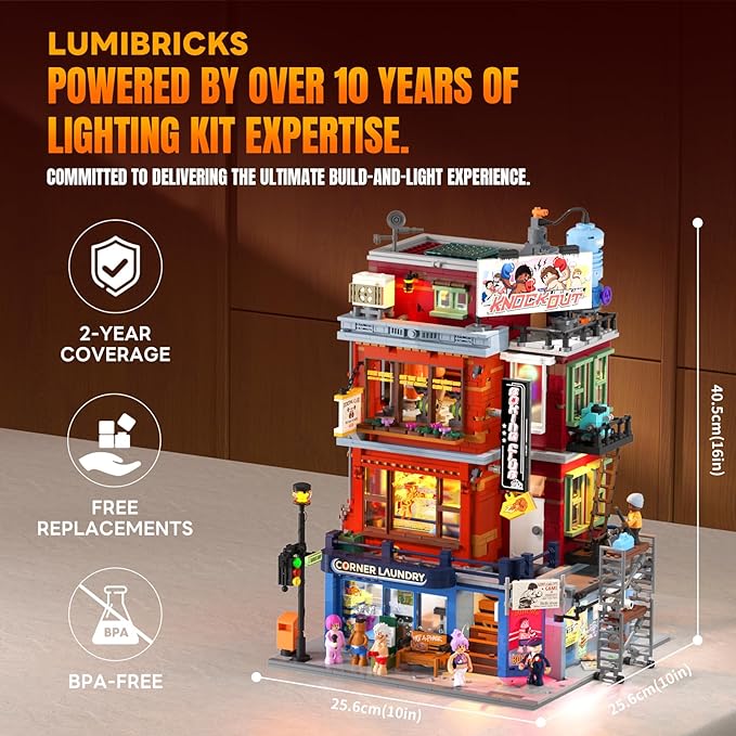 Street Fusion Boxing Club Lighting Building Bricks Set - City Town Modular Playset Collection Display kit with Minifigures 3036 Pcs for Adults &amp Teens &amp Life Enthusiasts
