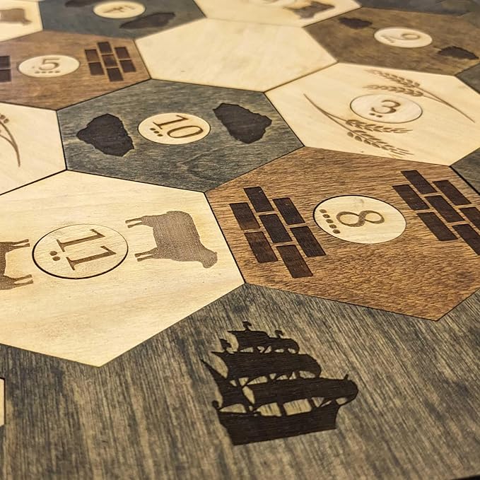 Custom Wood Settler Game Board - 2-4 Players | Main Board Ebony Frame | Compatible with Settler's of Catan